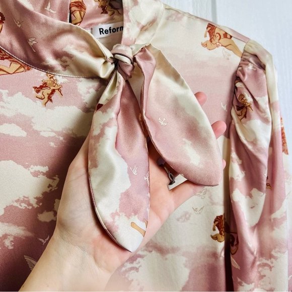 NWT Reformation Livie 100% Silk Satin Long Sleeve Mini Dress in Nirvana Pink 10 - Picture 6 of 14